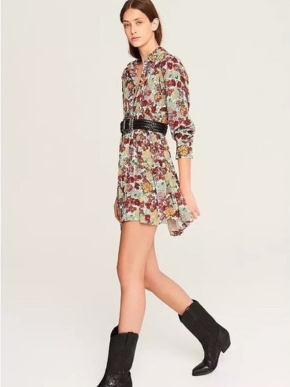 ba&sh Floral Mini Metallic Shirt Dress